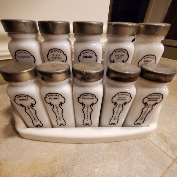 Griffith's Kitchen Vintage Griffiths Milk Glass Spice Set Poshmark